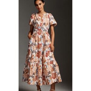 New Anthropologie The Somerset Maxi  Midi Dress Bontanical Motiff Size M Fall